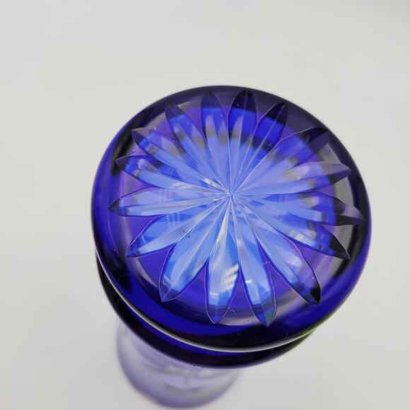 Vtg USSR Russian Badash Vase Cobalt Blue Cut to Clear Crystal Glass 10" - Picture 8 of 10